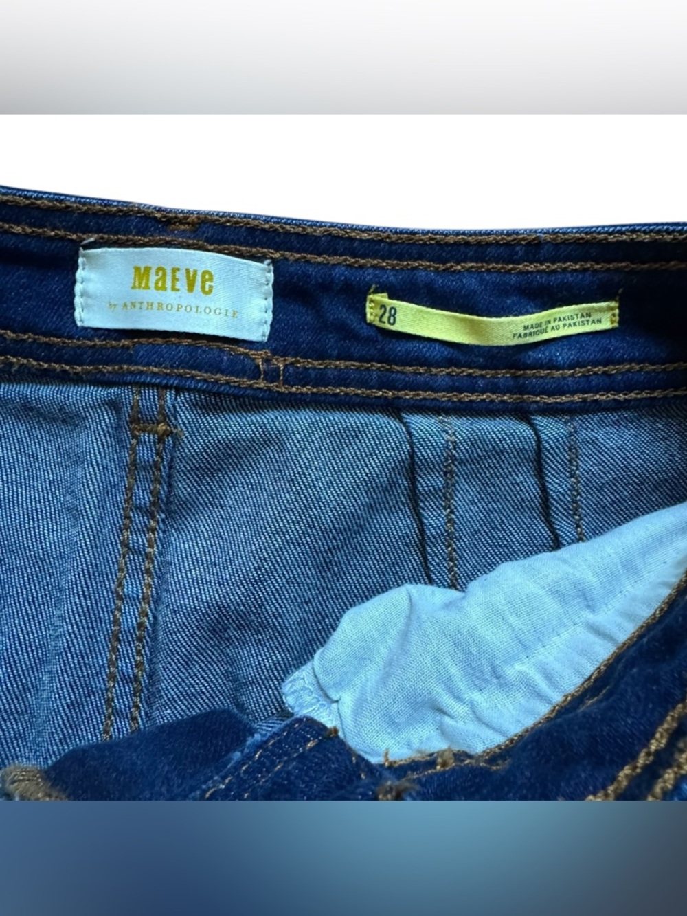 Maeve Anthropologie Blue Dark Wash High Rise Wide Leg Denim Jeans Raw Hem 28 - Picture 6 of 7